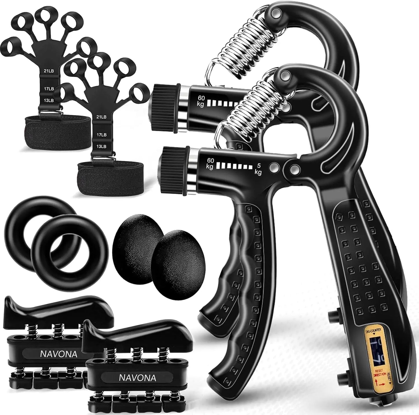 10-Piece Hand Grip Strengthener Kit for Forearm and Finger Exercise, Stress Relief & Muscle Recovery