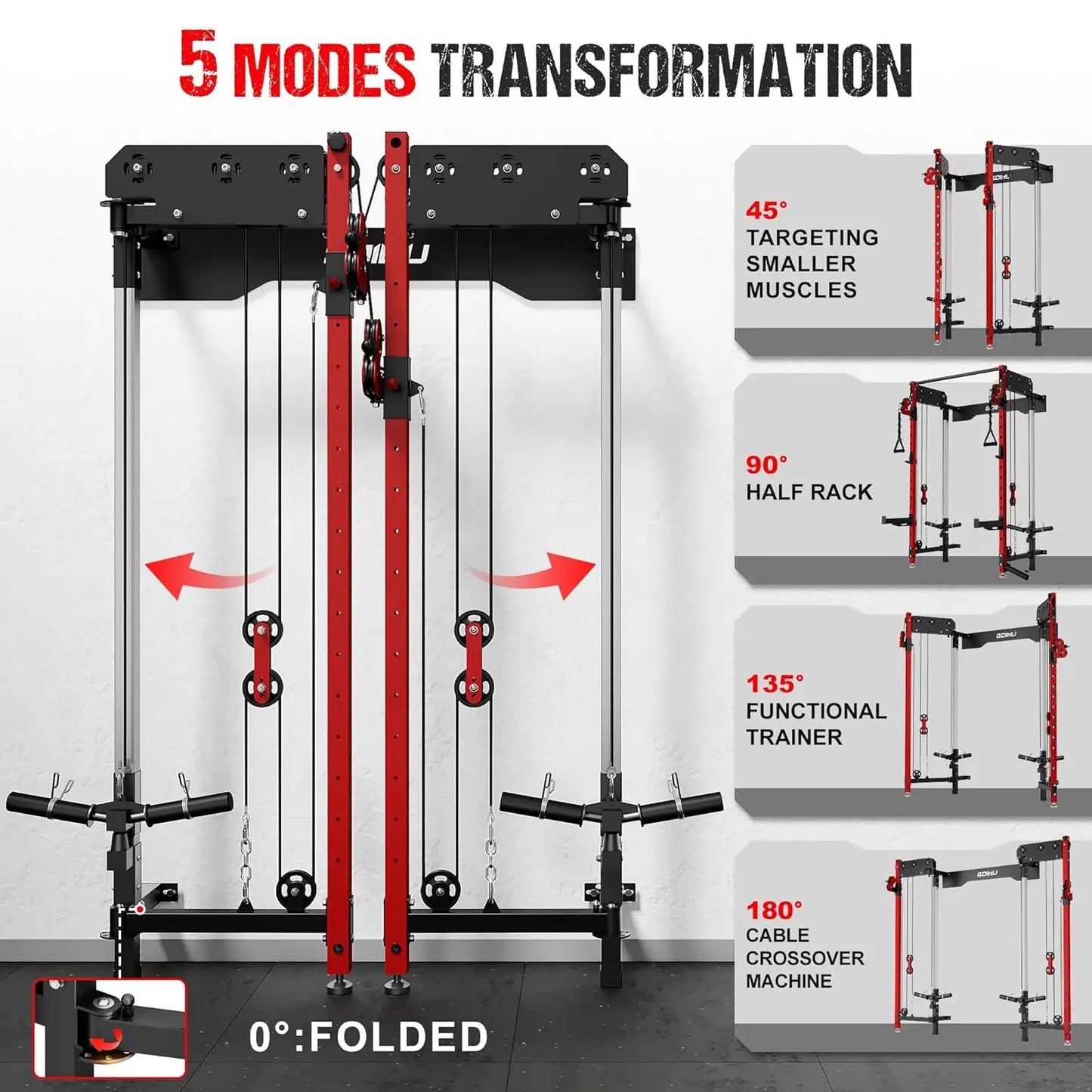 WM3-V4 Folding Squat Rack, Wall Mounted Power Rack with Dual Independent Pulley System, Functional Trainer with 5, Custom