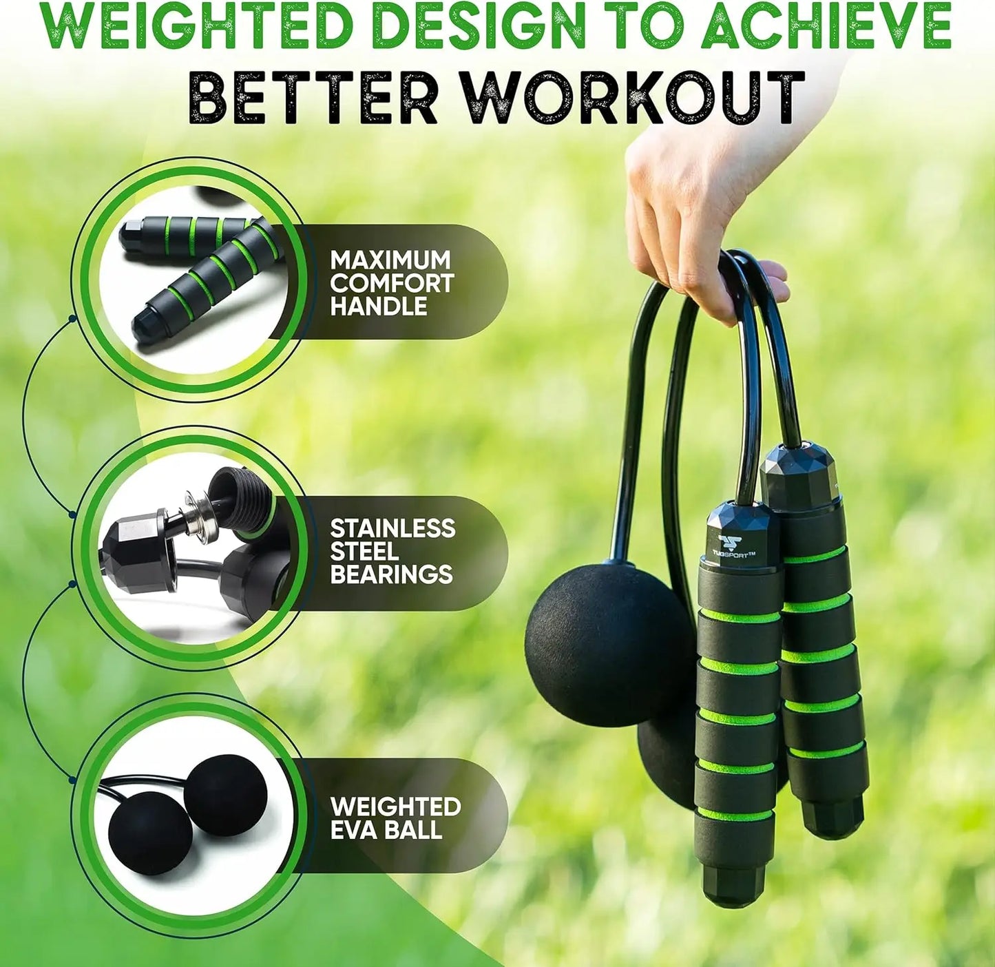 Adjustable Cordless Jump Rope with Weighted Balls - Indoor Ropeless Skipping Rope for Cardio Fitness, No Tangling, Smooth Rotation