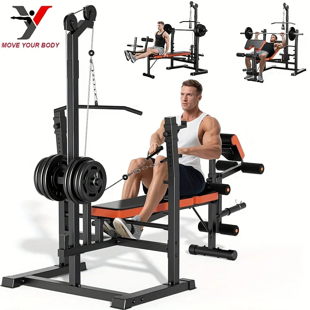 6-in-1 Heavy Duty Weight Bench Set with Adjustable Squat Rack, Leg Developer & Preacher Curl Pad - Foldable Home Gym System