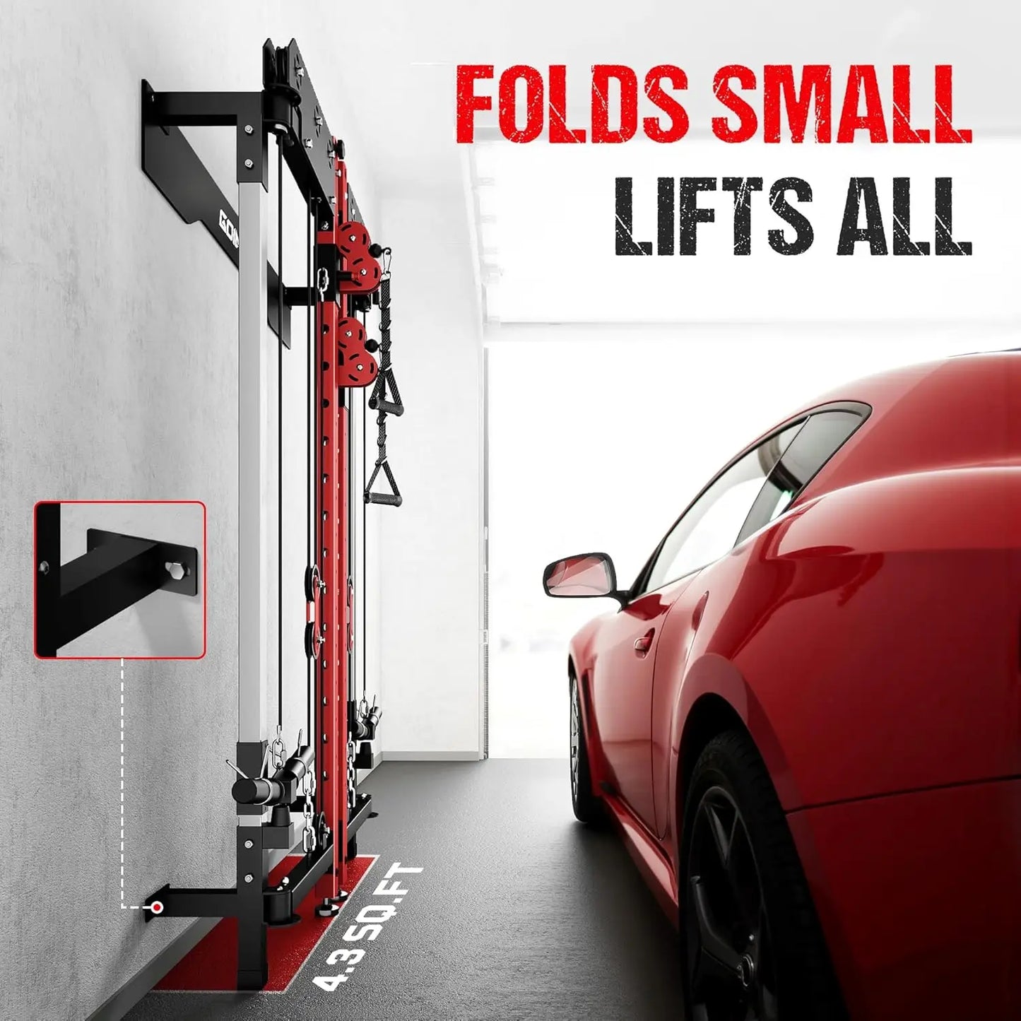 WM3-V4 Folding Squat Rack, Wall Mounted Power Rack with Dual Independent Pulley System, Functional Trainer with 5, Custom
