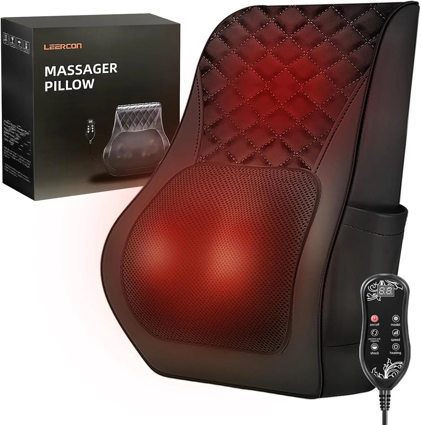 Leercon Neck Massager with Heat, 3D Kneading Massage Pillow for  Neck and Back, Shoulder,  for  Stress Relax at Woman man Home Office