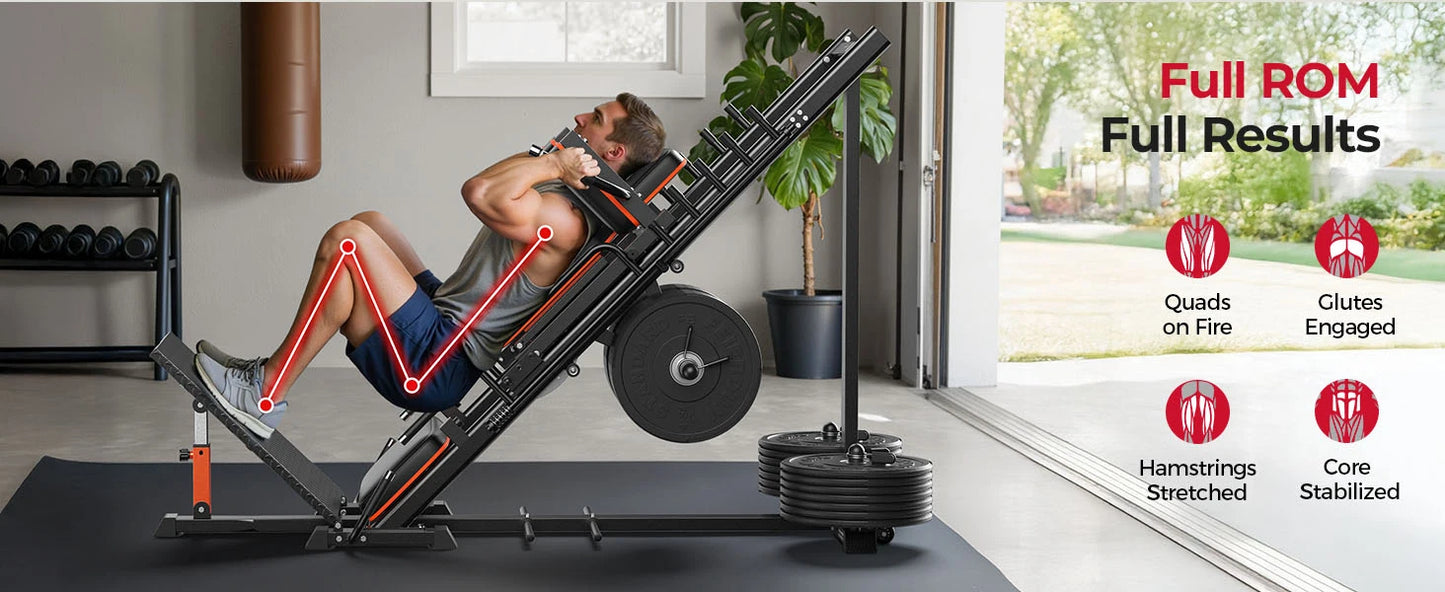 3‑in‑1 Leg Press Hack Squat Machine with Ultra-Quiet Pulley System –Adjustable Leg Press Machine for Home Gym