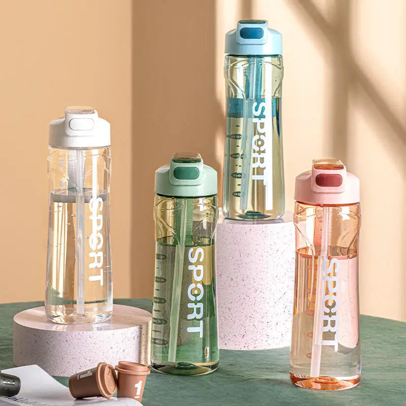 800ML Transparent Plastic Straw Water Bottle Large Capacity Portable Sport Cup
