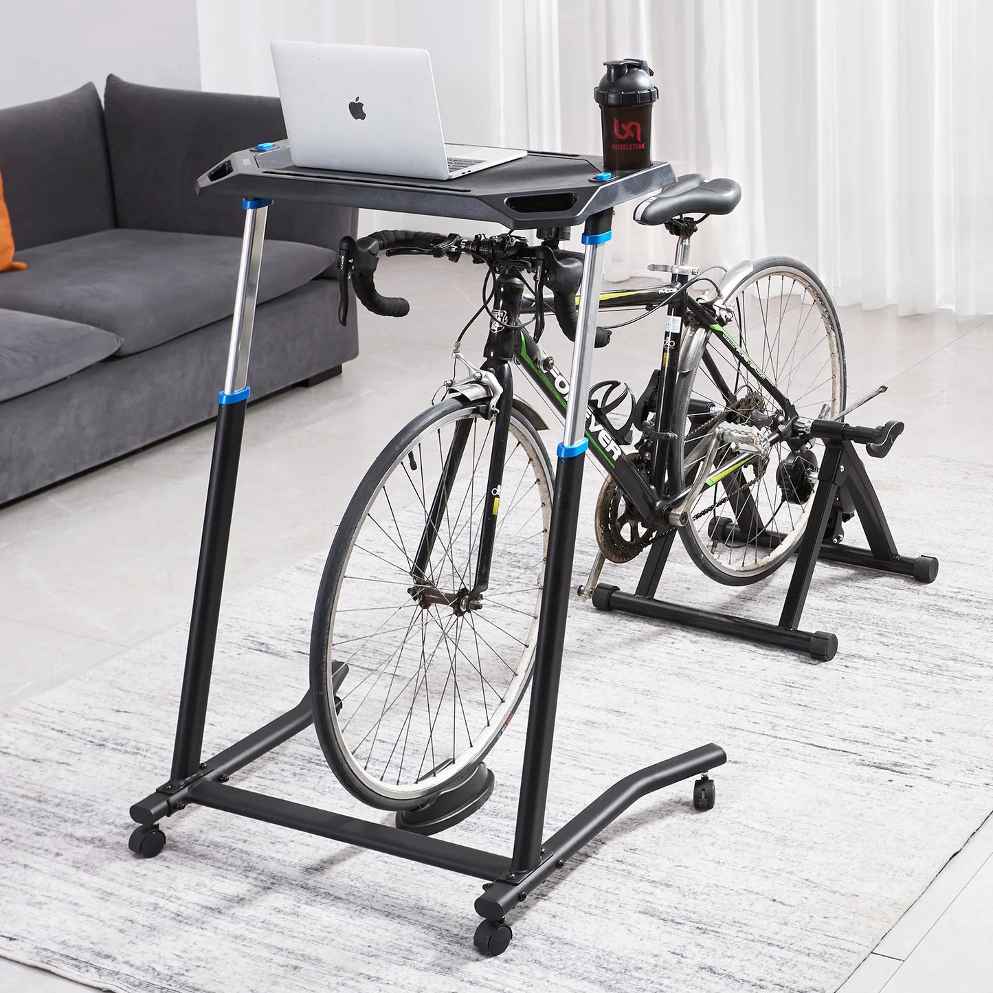 SucceBuy Cycling Desk Mobile Foldable Multi-Functional Bike Trainer & Treadmill Desk w/ Lockable Wheel for Home Office Exercise
