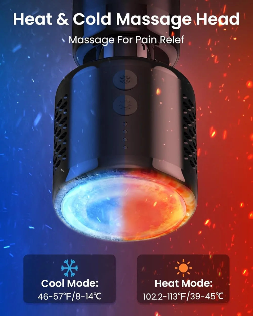 Hot & Cold Massage Gun with Long Handle, 3 Adjustable Angles, 6 Heads, Deep Tissue Percussion for Muscle Pain Relief, Portable Case