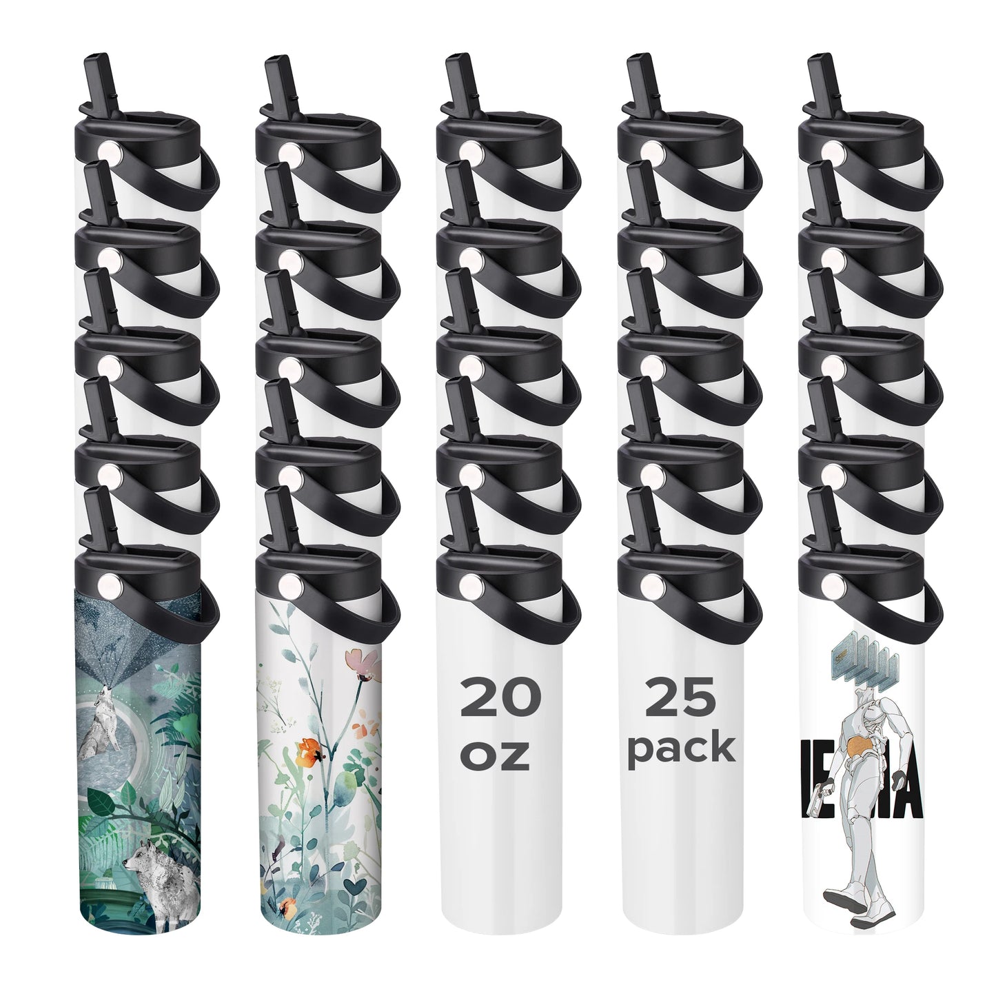 12/25 Pack 20OZ Sublimation Blanks Tumbler, Vacuum Flap With Flip Nozzle