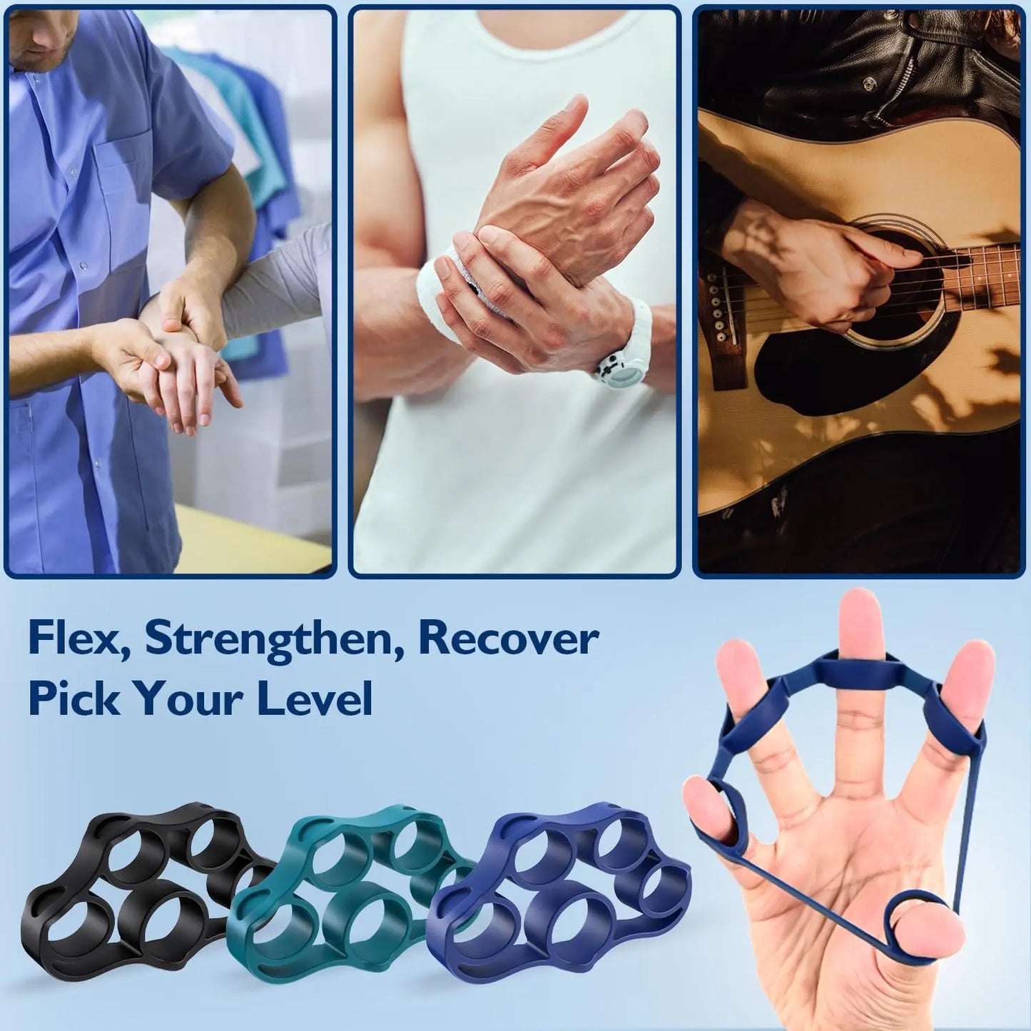 Grip Strength Trainer 9-Piece Kit, Finger Exerciser, Forearm Strengthener for Rehabilitation & Recovery