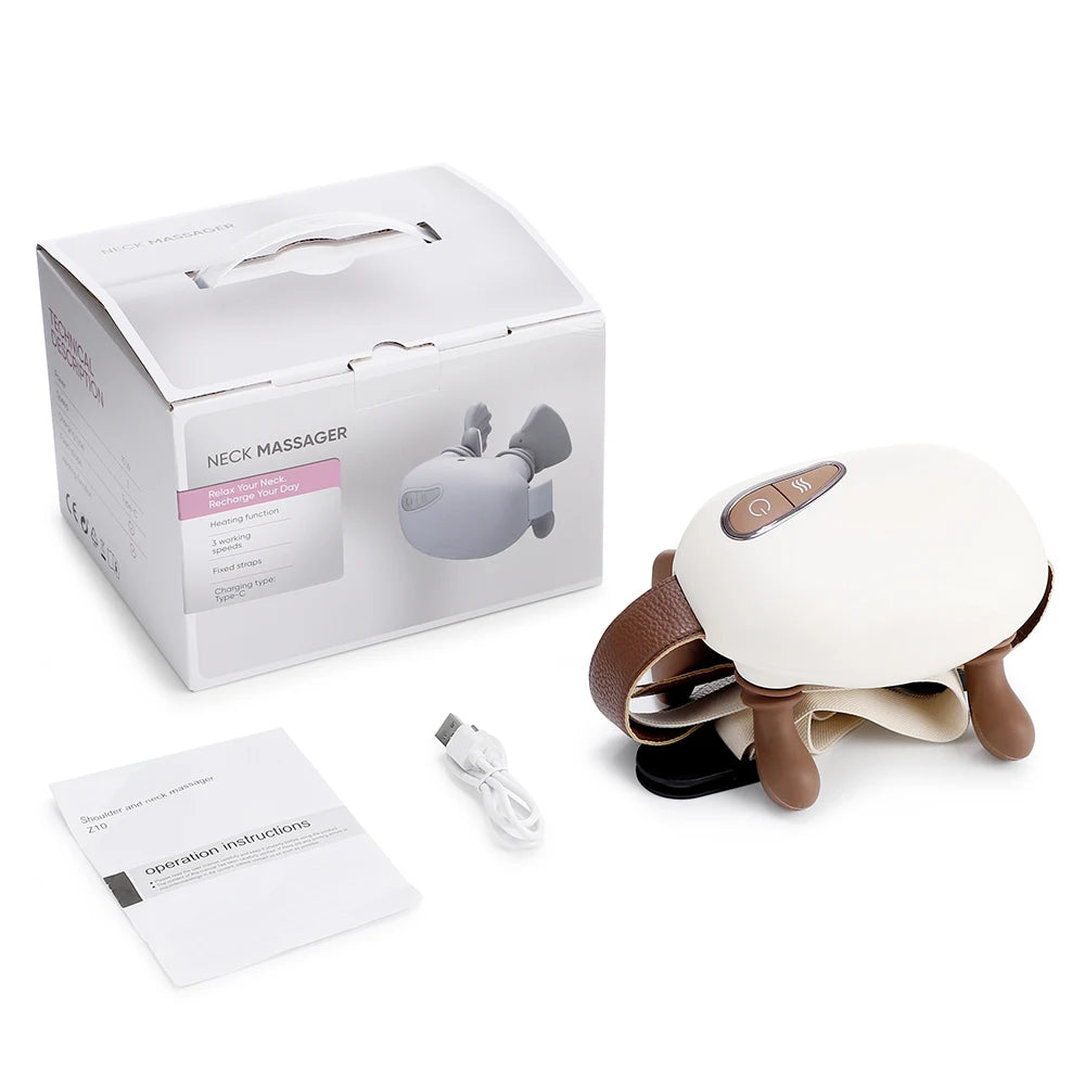 Electric Neck Shoulder Massager Deep Tissue Shiatsu Back Cervical Massage Machine 2 Level Hot Compress Bionic Heated Fatigue Relief Relax Muscle ﻿3-Level ﻿Adjustment