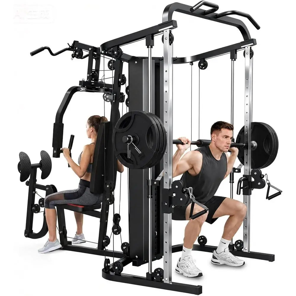 Multiunction Home Gym Equipment Workout Station, Smith hine with 138LB Weight Stack, Leg Pr, LAT Station or ull Body Training