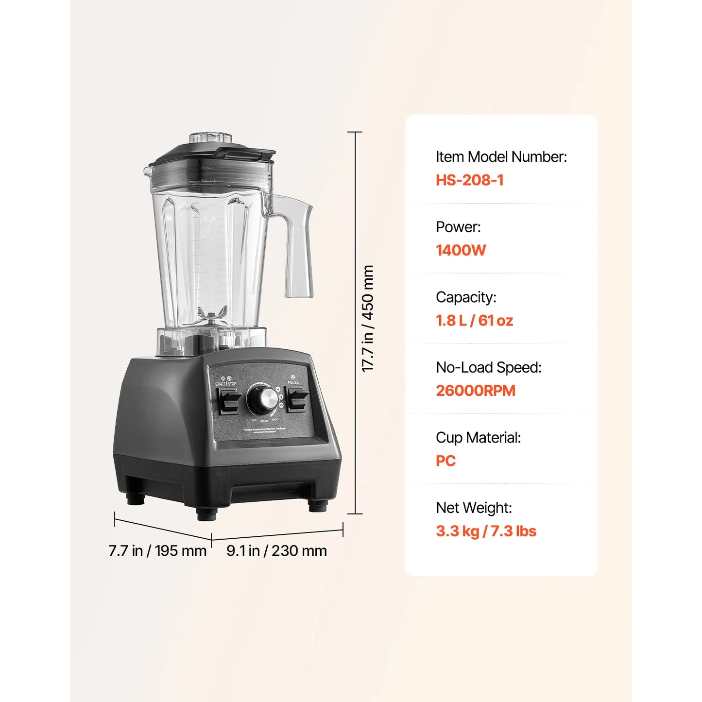 SucceBuy Blender for Smoothies 61oz1400W with Motor Multi-Functional Food Processing Blender for Smoothie Juice Fits for Kitchen