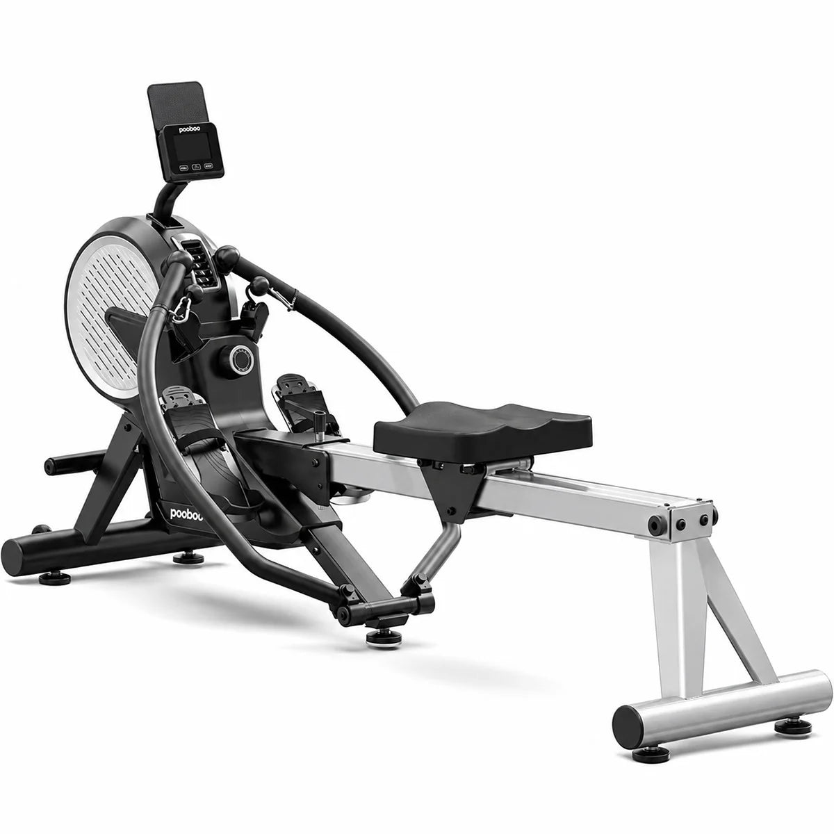 Pooboo Dual Scull Rowing Machine with Wind and Magnetic Resistance Rower Machine with 400 Lb Capacity, 14 Resistance Levels, Foldable Design, Quiet Operation for Home Workouts