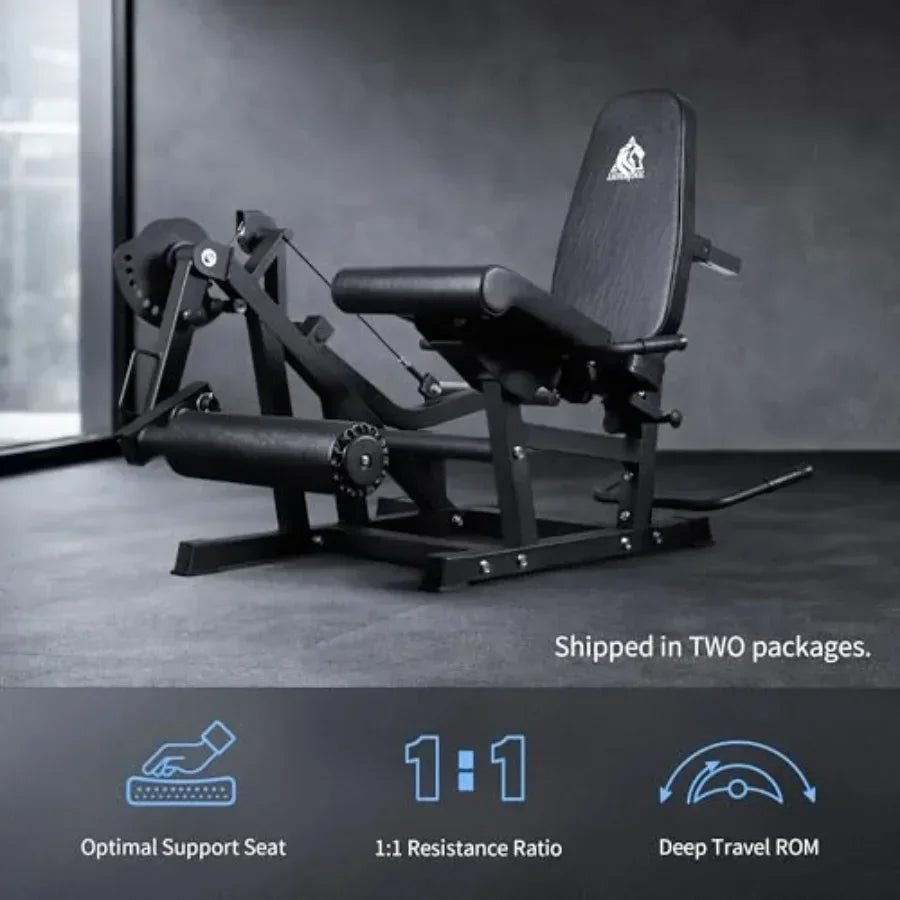 Home gym leg extension and curl machine, steel frame, black, 800lbs capacity, adjustable seated extension and lying curl bench,