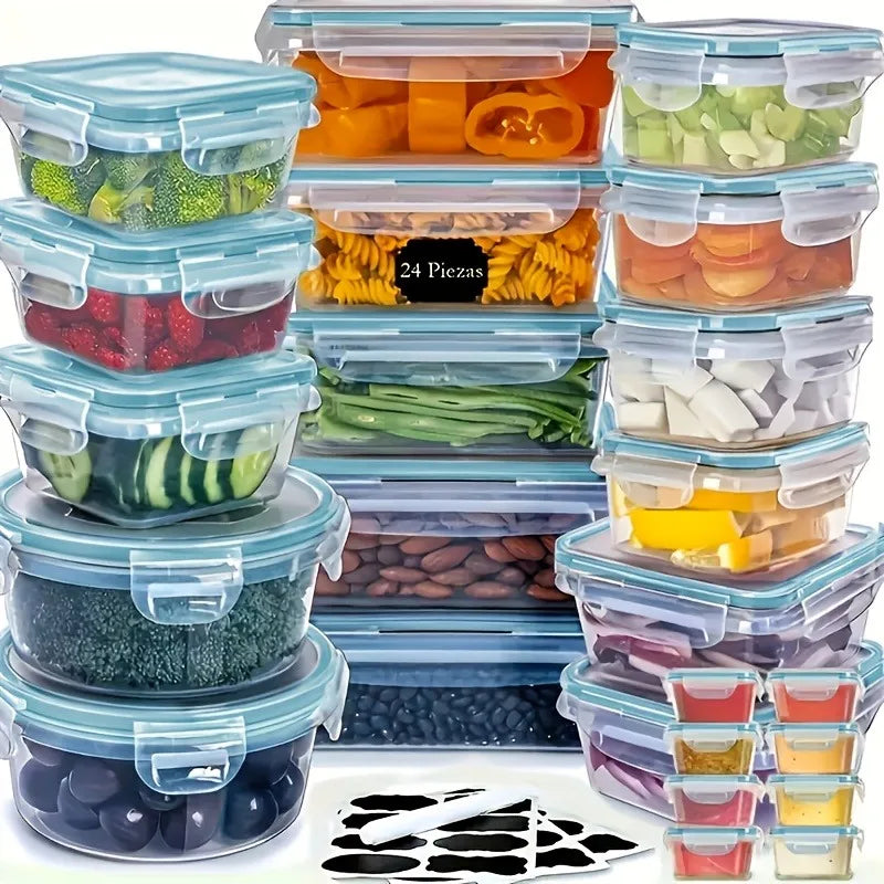 48Pcs BPA-Free Food Storage Set - 24 Airtight Containers & Lids with Labels