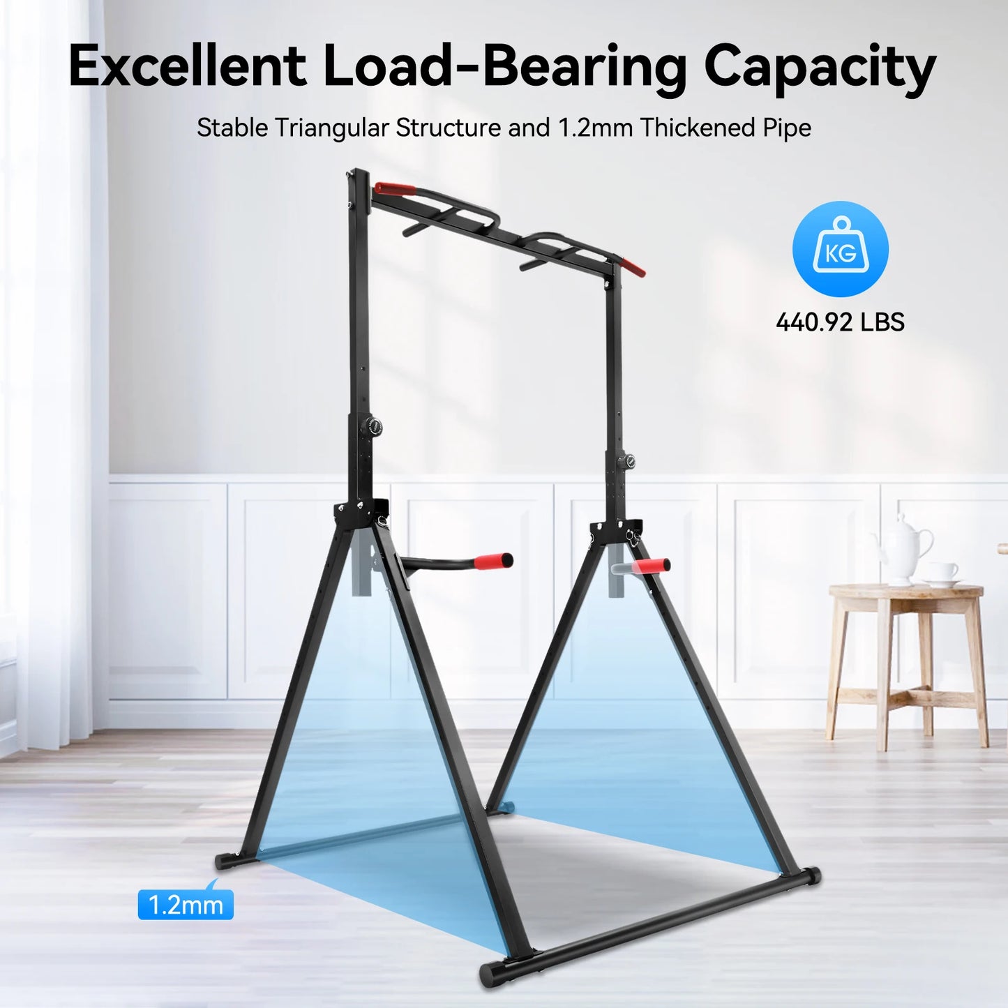 Pull Up Bar, 440LBS Weight Capacity, Power Tower Workout Dip Station Height Adjustable Free Standing for Strength Training