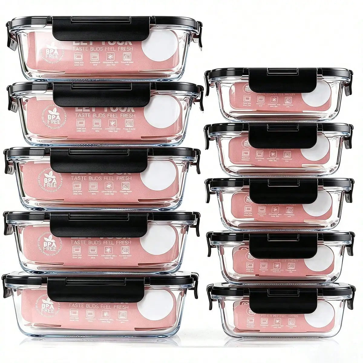 10 Pack Glass Meal Prep Containers, Food Storage Containers With Lids Airtight, Glass Lunch Boxes, Microwave, Oven, Freezer And Dishwasher