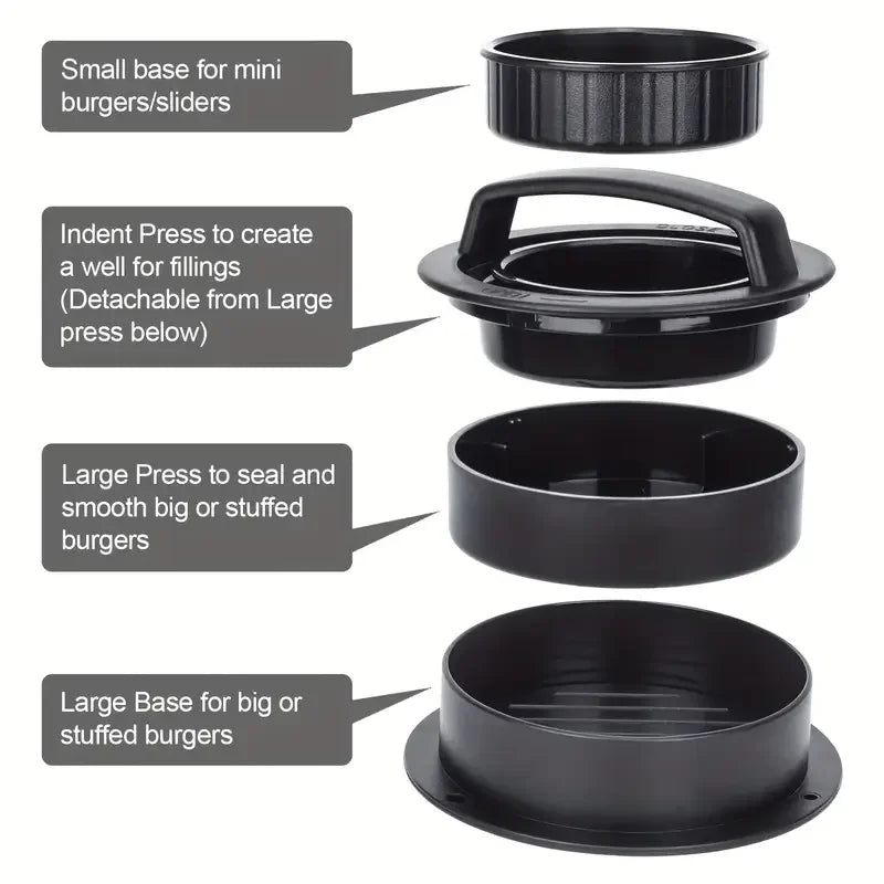 Burger Press Mold & Patty Press Maker -3 in 1 Stuffed Hamburger Patty Maker Perfect for Beef, Chicken Patties