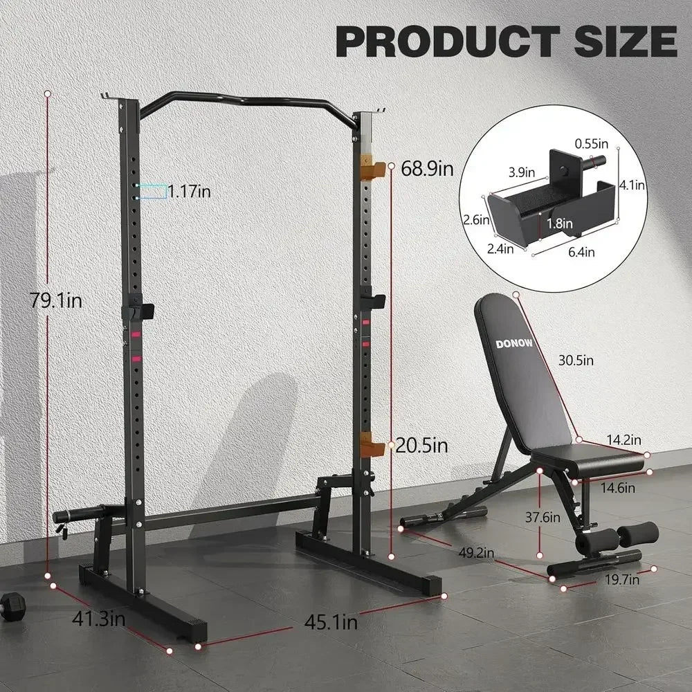 Adjustable Squat Rack and Weight Bench for Strength Training