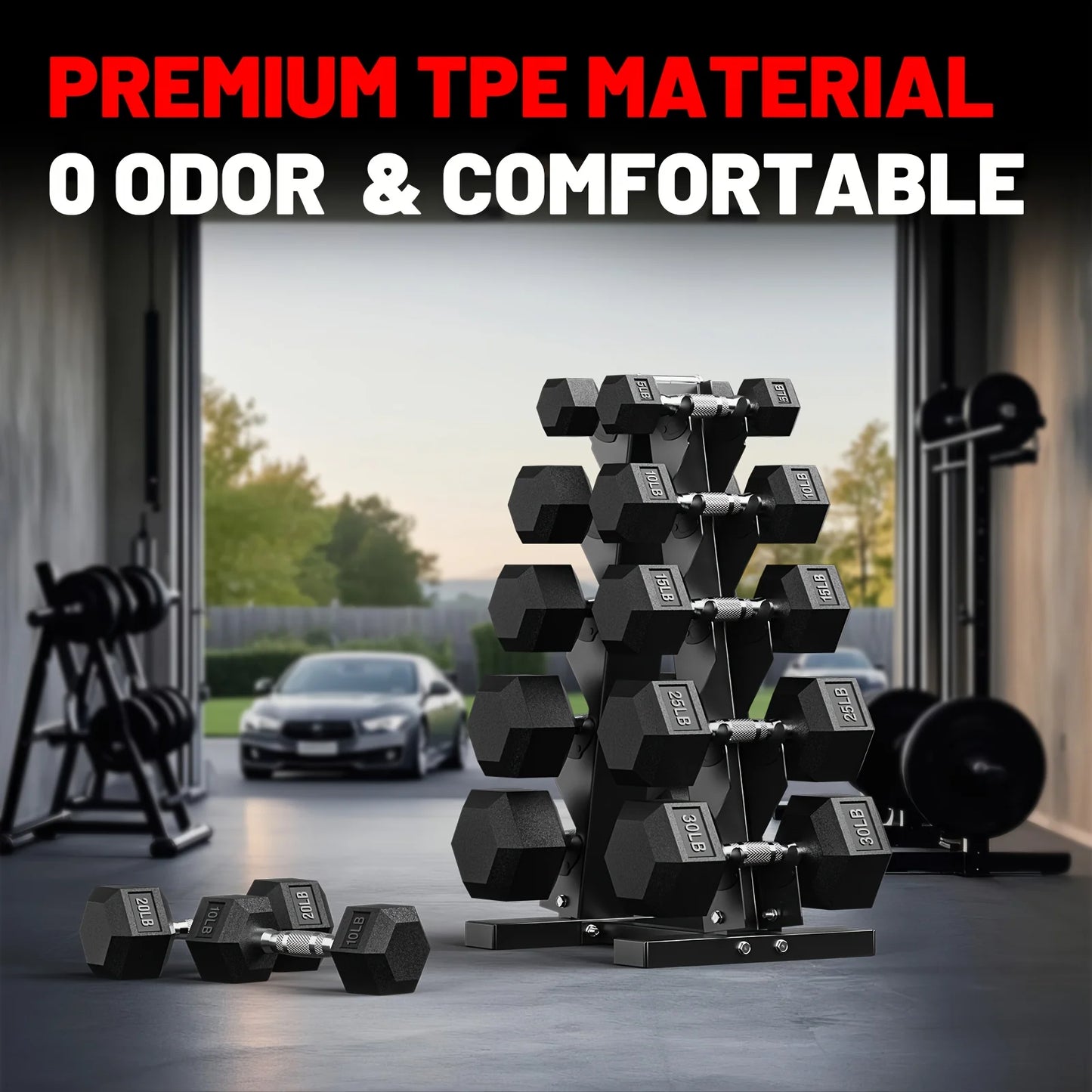 40-355LB HEX Dumbbell Set Rubber Encased Home Gym Dumbbells For CrossFit & HIIT, Strength Training Weights With Ergonomic Grip, Durable Cast Iron Construction & Non-Slip Rubber Coating For Full-Body Workouts, Ideal For Fitnes