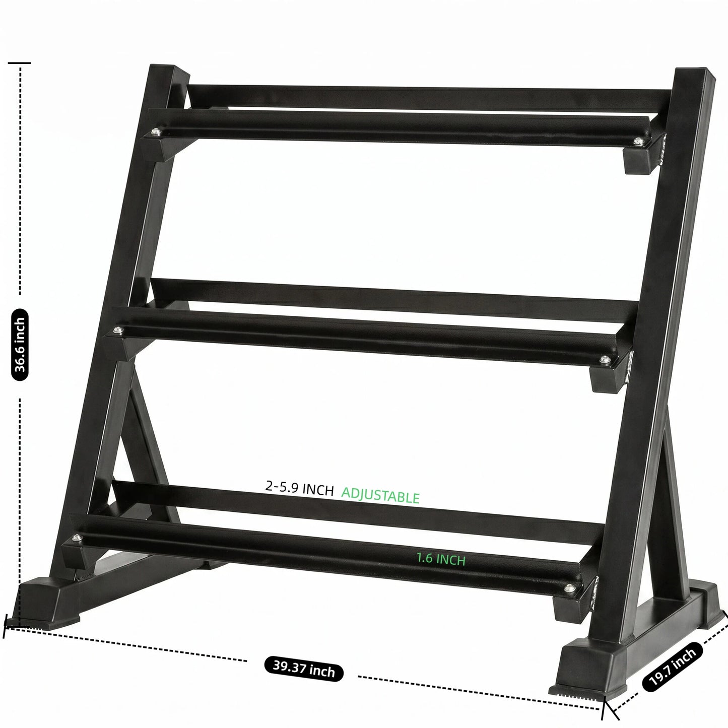 3-Tier Adjustable Dumbbell Rack (39.37in / 100cm), 1000LBS Heavy Duty Steel Gym Storage Stand with Anti-Rust Powder Coating & Floor Protection Feet for Home/Commercial Fitness