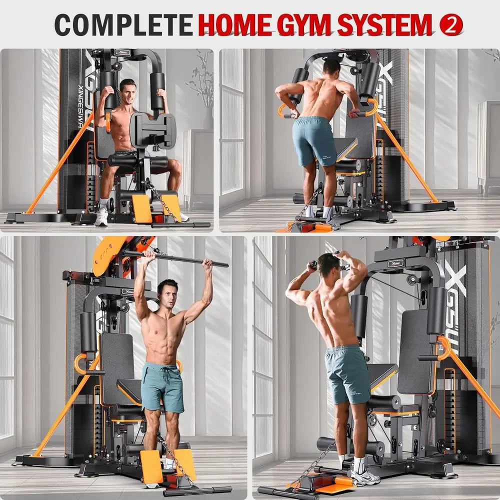 Multi-unction Home Gym Workout Station, eaturing a Pulley System, arm Trainer, and Leg Trainer or ull-Body Workouts.