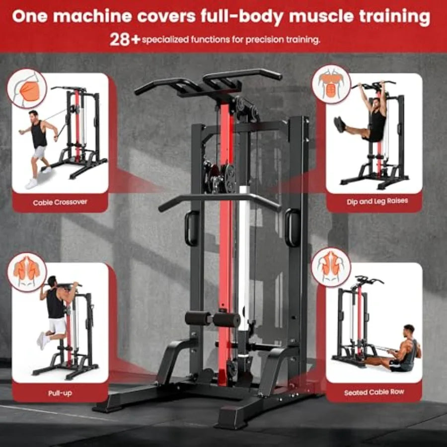Home gym functional trainer for home use steel construction black color 450LBS capacity with LAT pulldown power cage cable cros