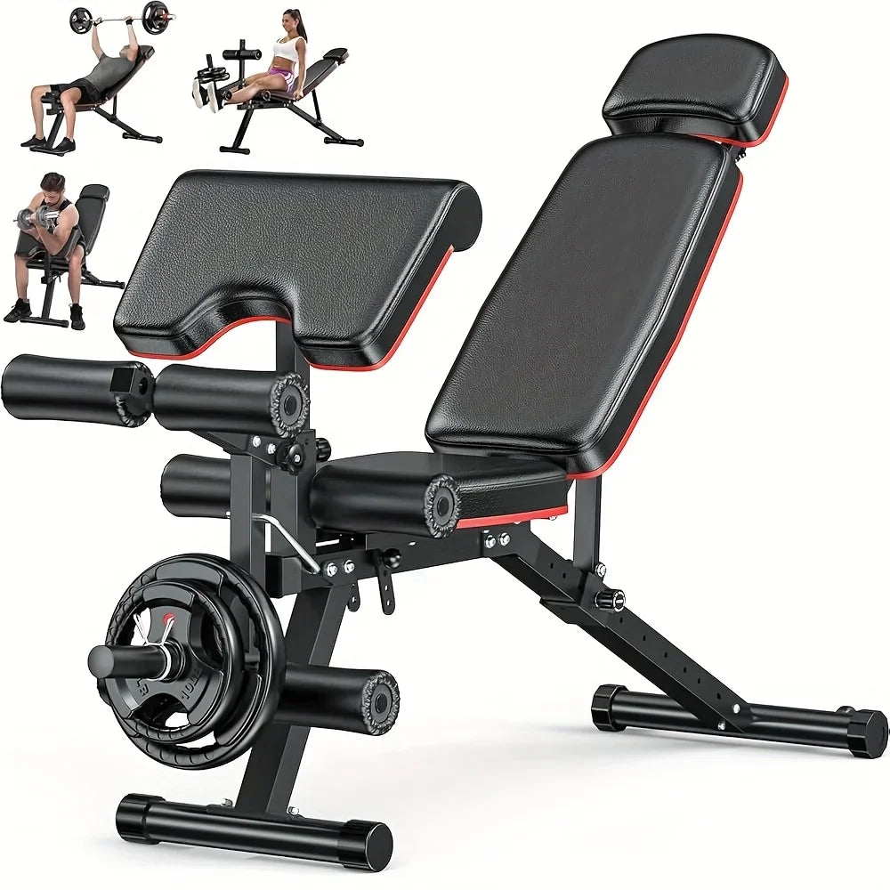 6-in-1 Heavy Duty Weight Bench Set with Adjustable Squat Rack, Leg Developer & Preacher Curl Pad - Foldable Home Gym System