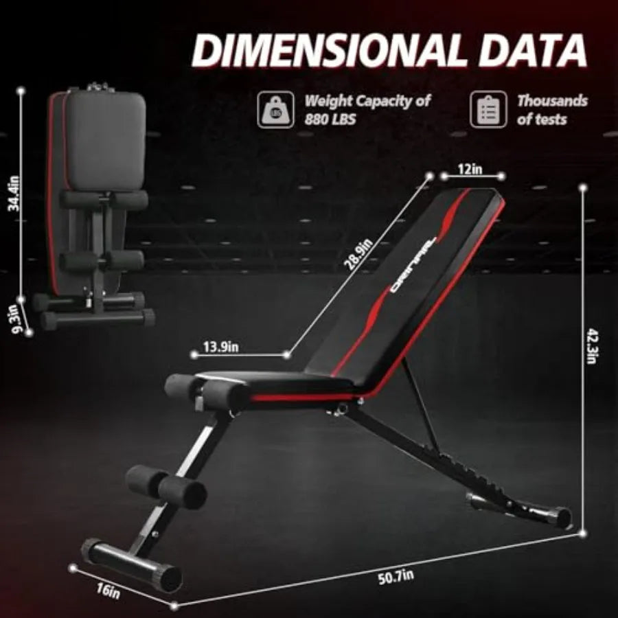 Adjustable Weight Bench Press for Full Body Strength Training Gym Exercise Bench in Black with Incline Decline Function