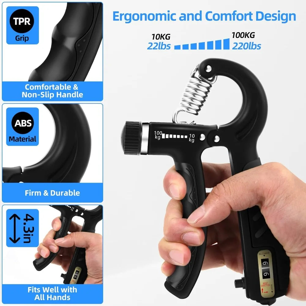 Adjustable Hand Gripper 22-220Lbs, Forearm Strengthener for Muscle Building & Injury Recovery