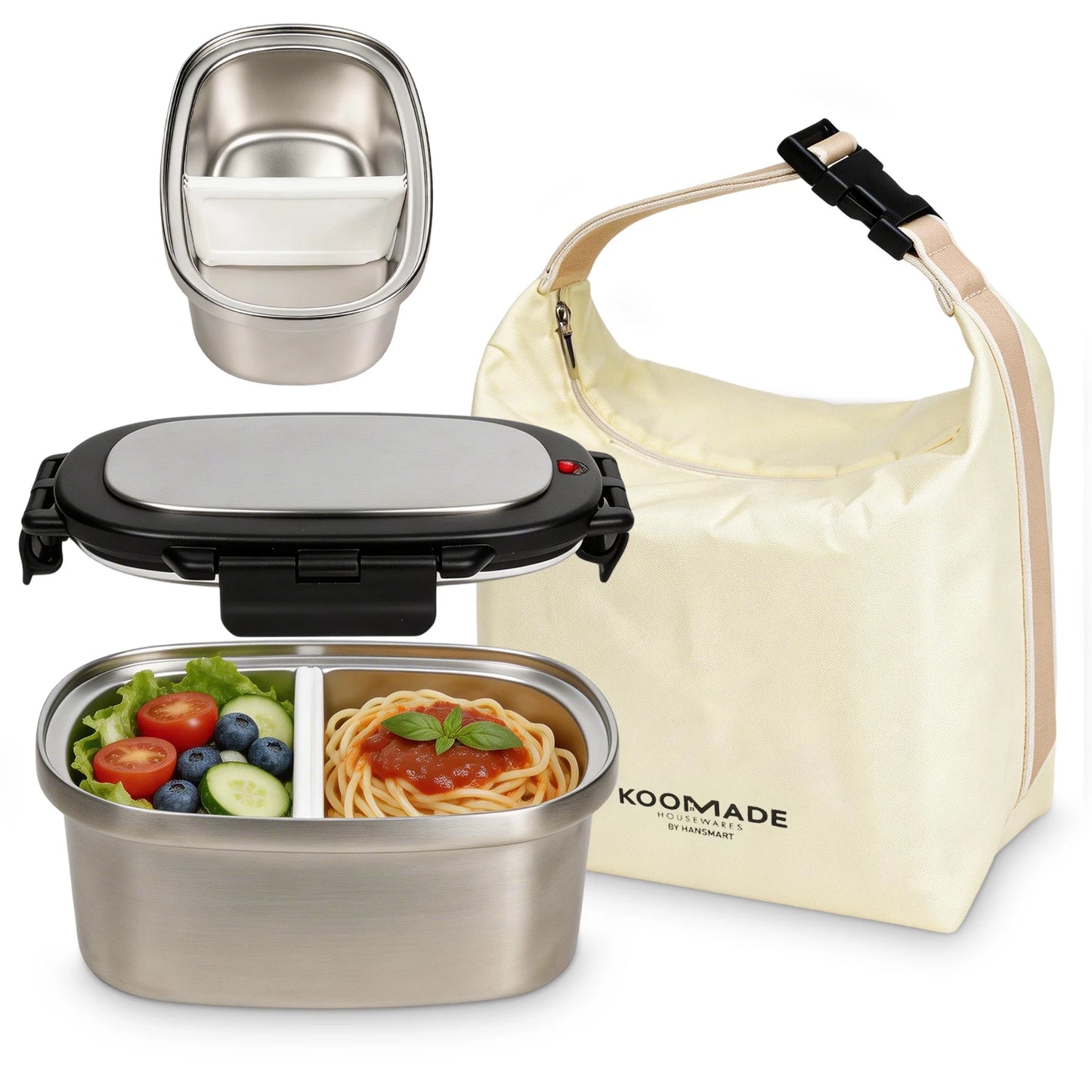 Vacuum Insulated Lunch Box with Thermal Bag 304 Stainless Steel Leakproof Divided Bento Box Keep Warm 4H Cold 8H Portable Food Container