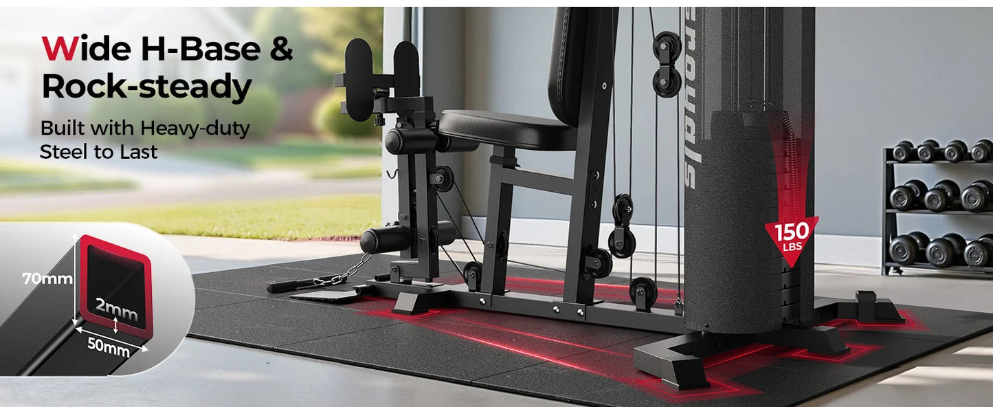 Sportsroyals Home Gym Equipment, 150LBS Weight Stack, Full Body Workout Machine with Pulley System for Strength Training