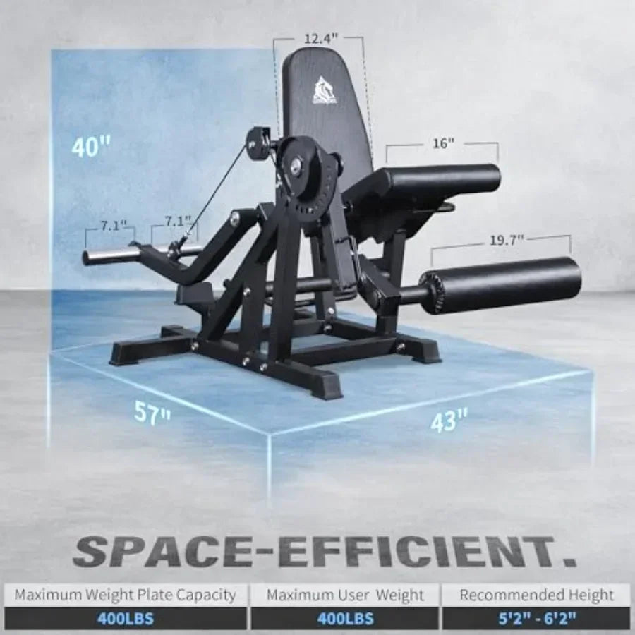 Home gym leg extension and curl machine, steel frame, black, 800lbs capacity, adjustable seated extension and lying curl bench,