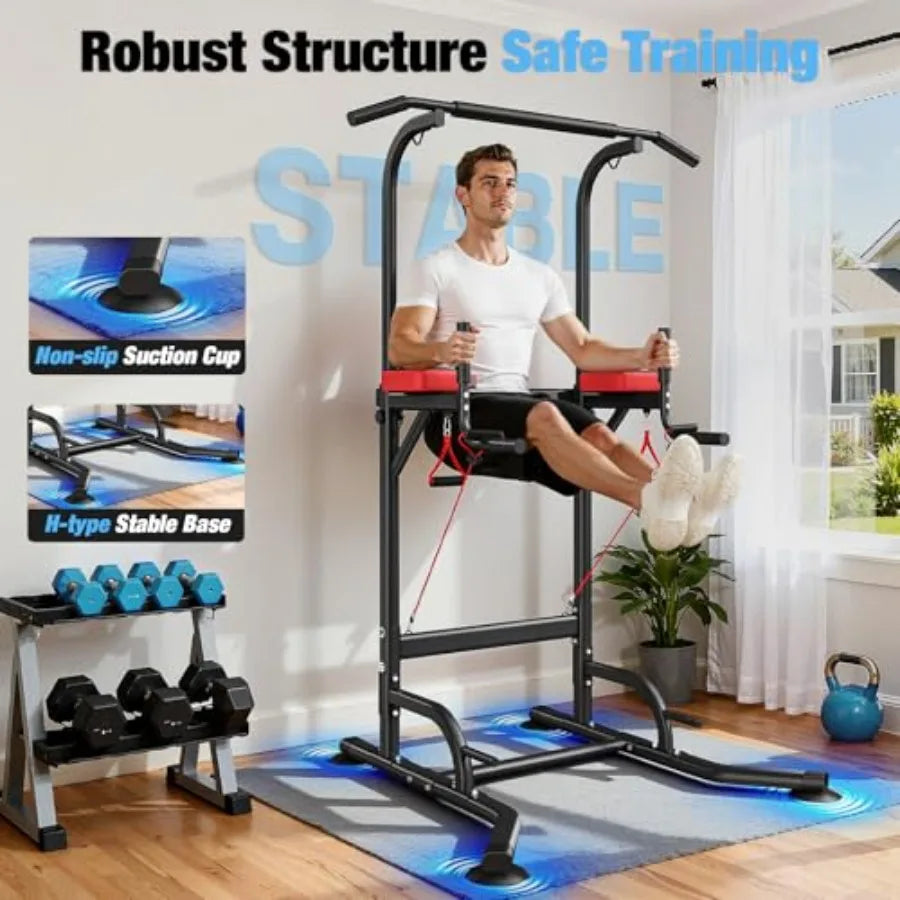 Free Standing Pull Up Bar for Home Gym: Steel Black Height Adjustable Heavy-Duty Multi-Function Strength Trainer