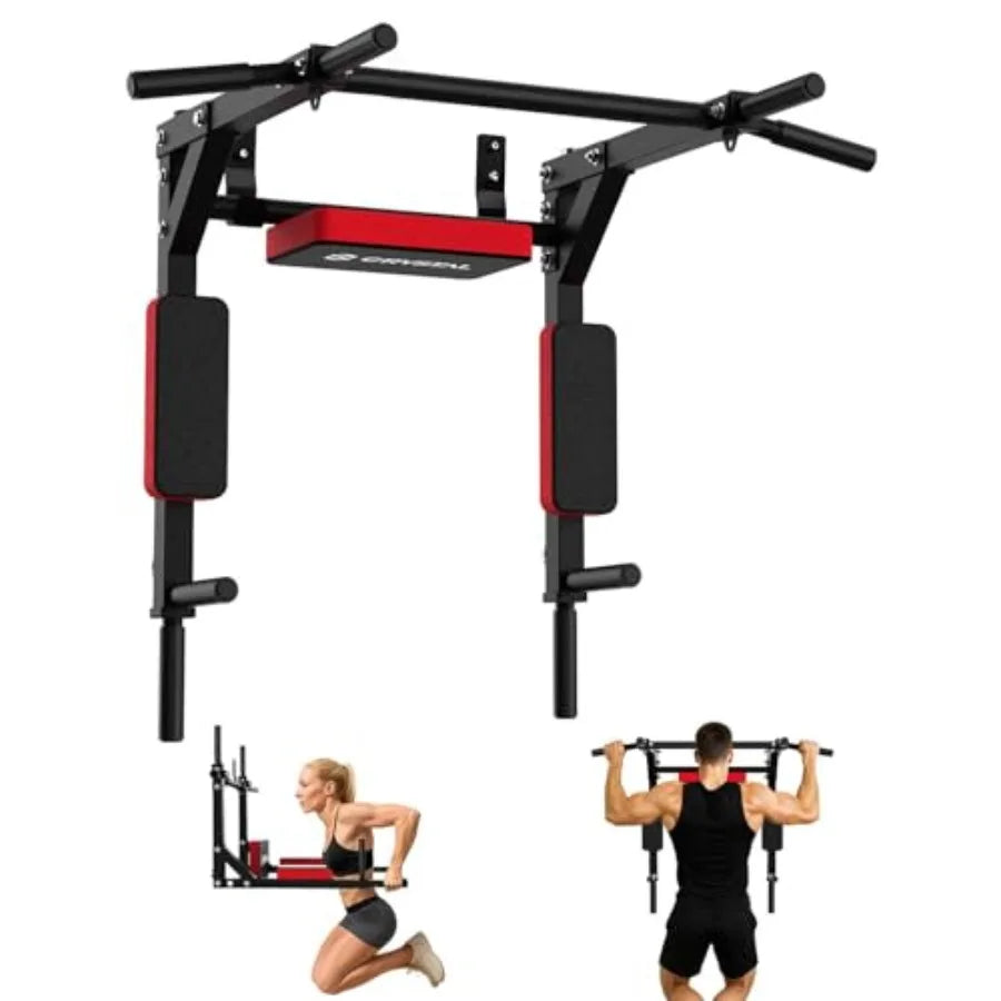 Multifunctional Wall Mounted Pull Up Bar Chin Up Bar and Dip Station Heavy Duty Steel Supports to 440 Lbs Home Gym