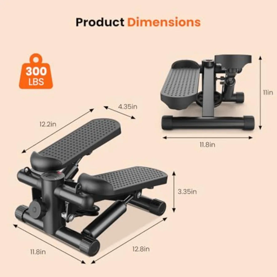 Mini Stair Stepper with Resistance Bands, Hydraulic Home Stepper Machine, 300 LBS Weight Capacity, Compact Cardio Equipment wit