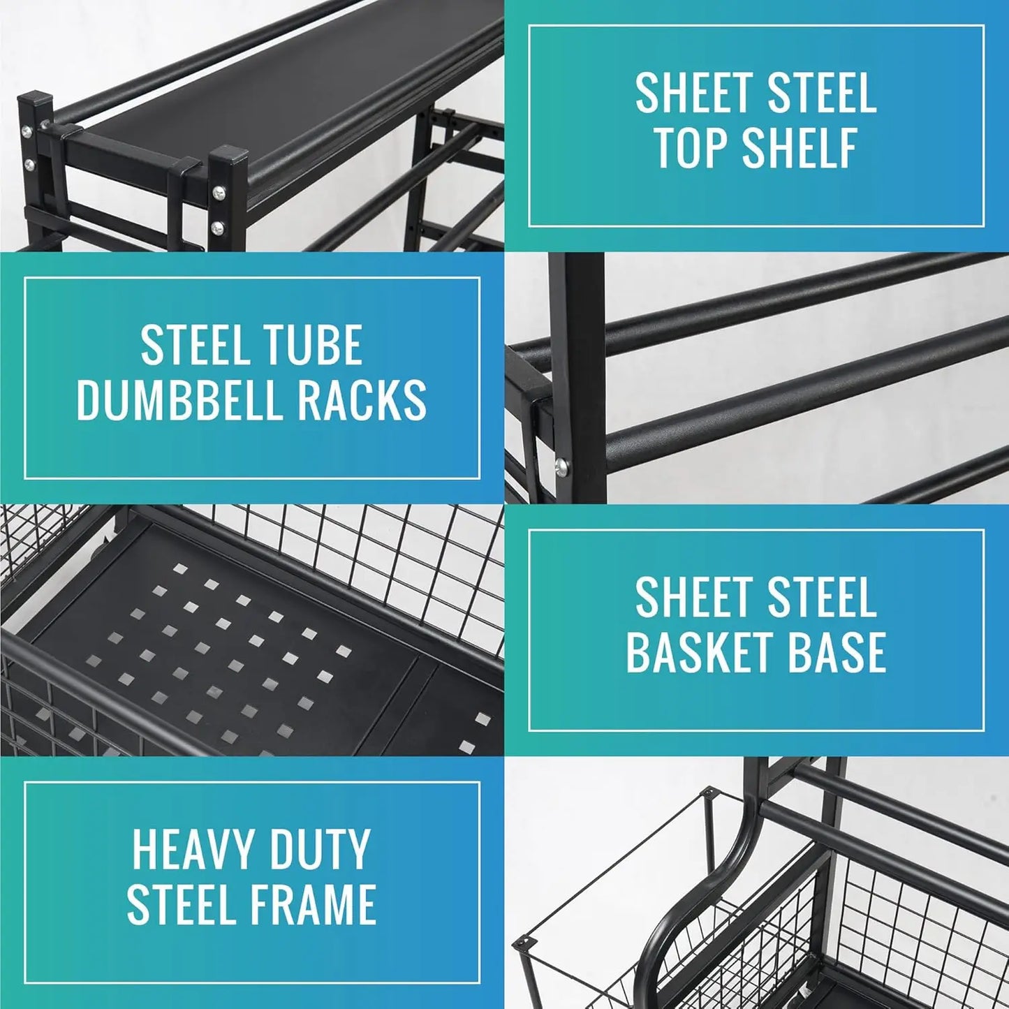 Home Gym Storage: Steel Adjustable Dumbbell Rack, Black, 700 LB Capacity, with Kettlebell Shelf, Yoga Mat Holder & Wheels