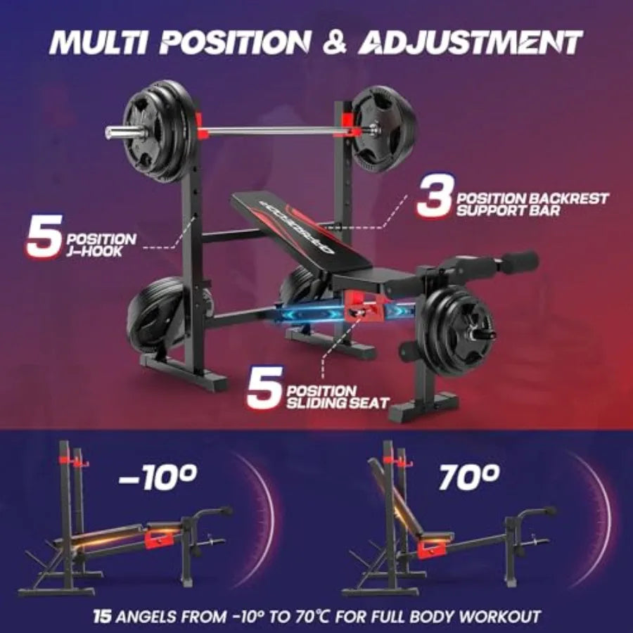 Home Gym Weight Bench Set with Squat Rack: 900 LBS Ccity Adjustable Flat/Incline/Decline Bench Leg Extension Curl Foldable Stee