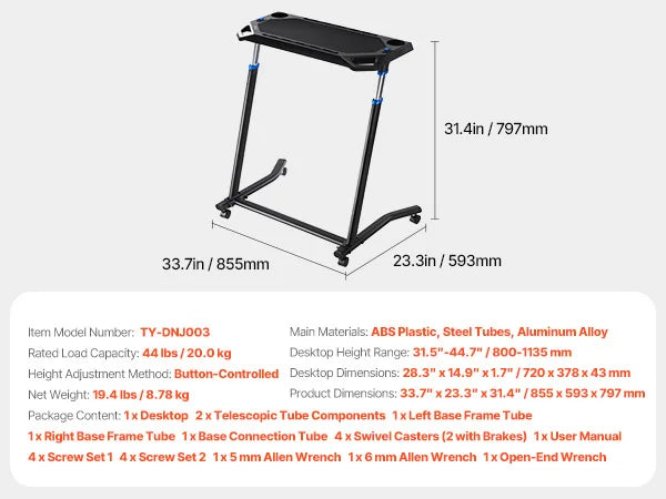 SucceBuy Cycling Desk Mobile Foldable Multi-Functional Bike Trainer & Treadmill Desk w/ Lockable Wheel for Home Office Exercise