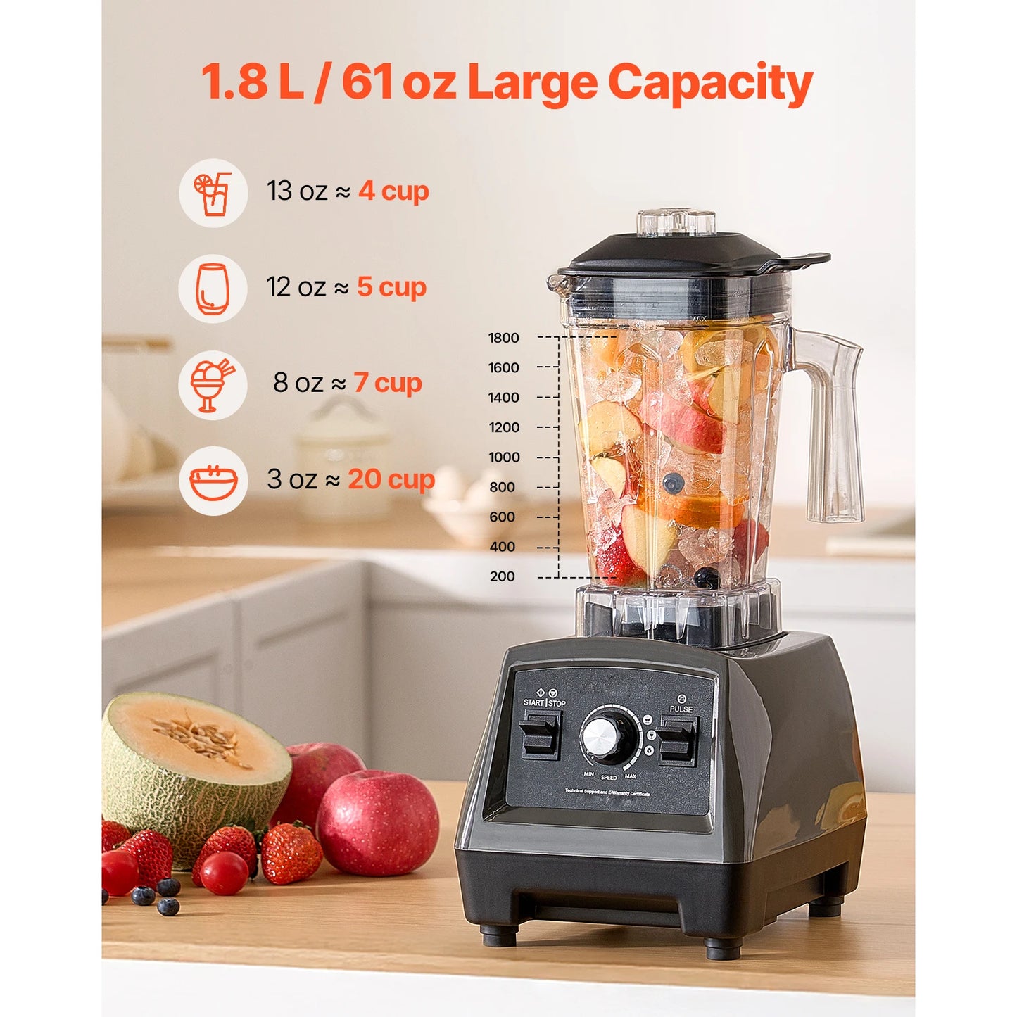 SucceBuy Blender for Smoothies 61oz1400W with Motor Multi-Functional Food Processing Blender for Smoothie Juice Fits for Kitchen