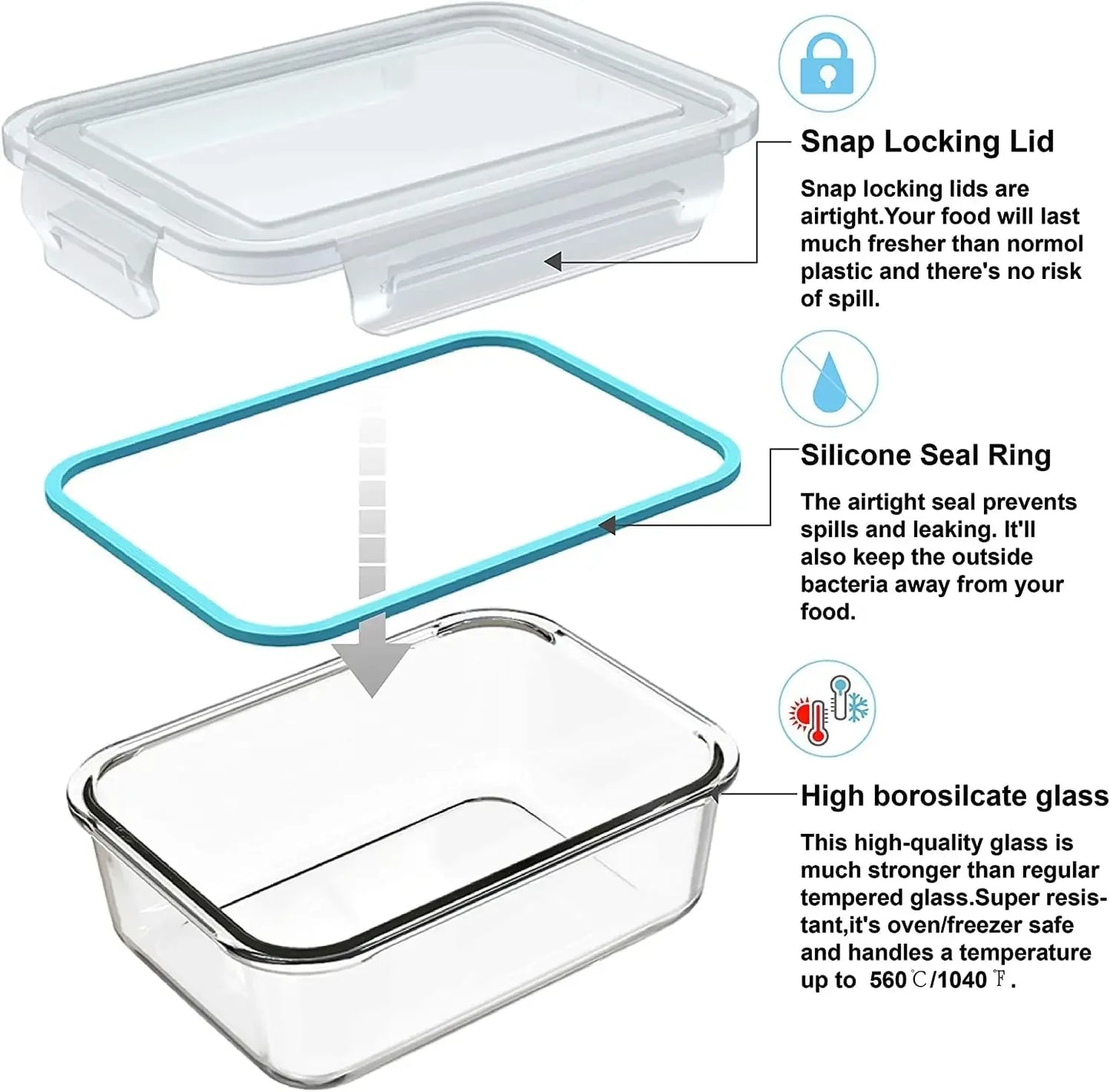 18 Piece Glass Food Storage Containers with Lids, Glass Meal Prep Containers, food storage Containers for Food Storage, BPA Free & Leak Proof (9 lids & 9 Containers)