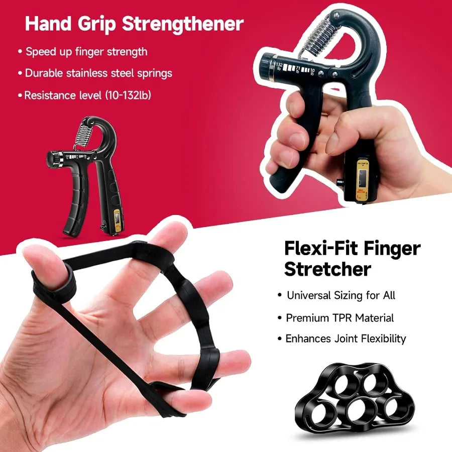 Hand Grip Strengthener Workout Kit 5 Pack 2 Forearm Grip Adjustable Resistance Hand Gripper Finger Stretcher Grip Ring