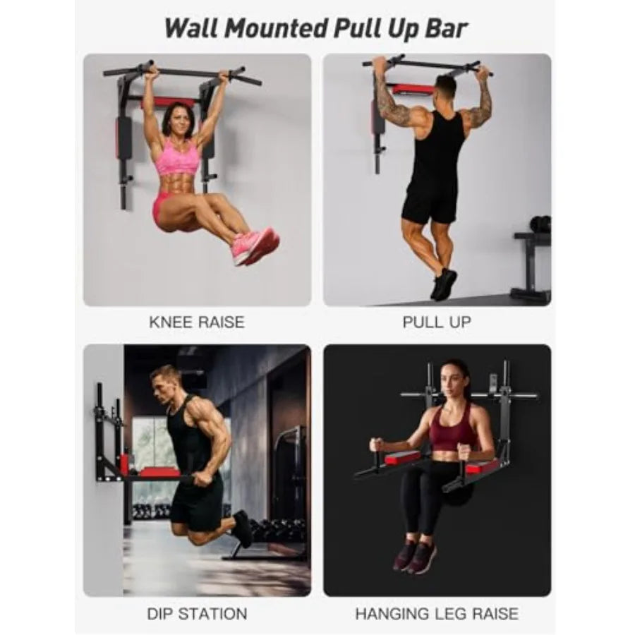 Multifunctional Wall Mounted Pull Up Bar Chin Up Bar and Dip Station Heavy Duty Steel Supports to 440 Lbs Home Gym