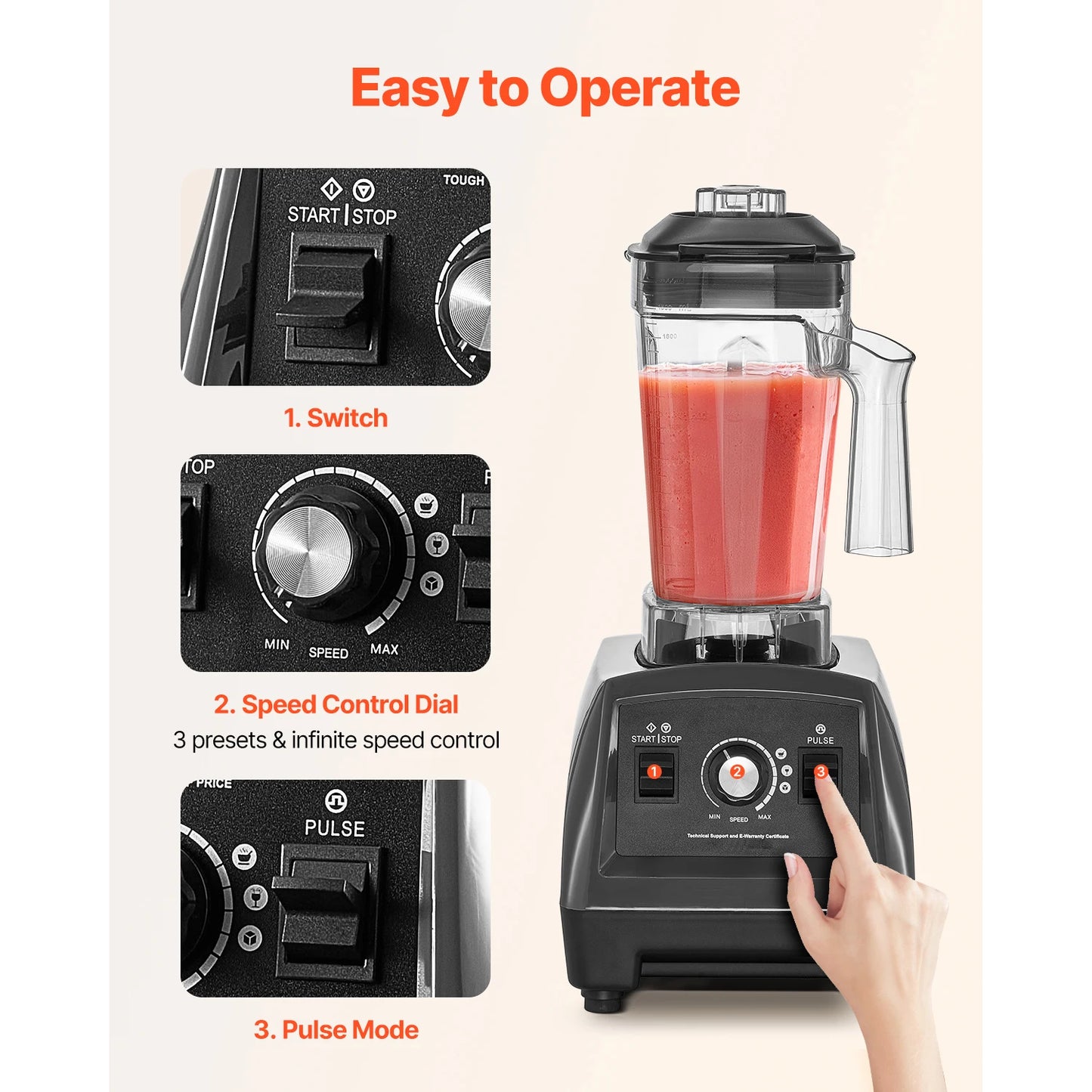 SucceBuy Blender for Smoothies 61oz1400W with Motor Multi-Functional Food Processing Blender for Smoothie Juice Fits for Kitchen
