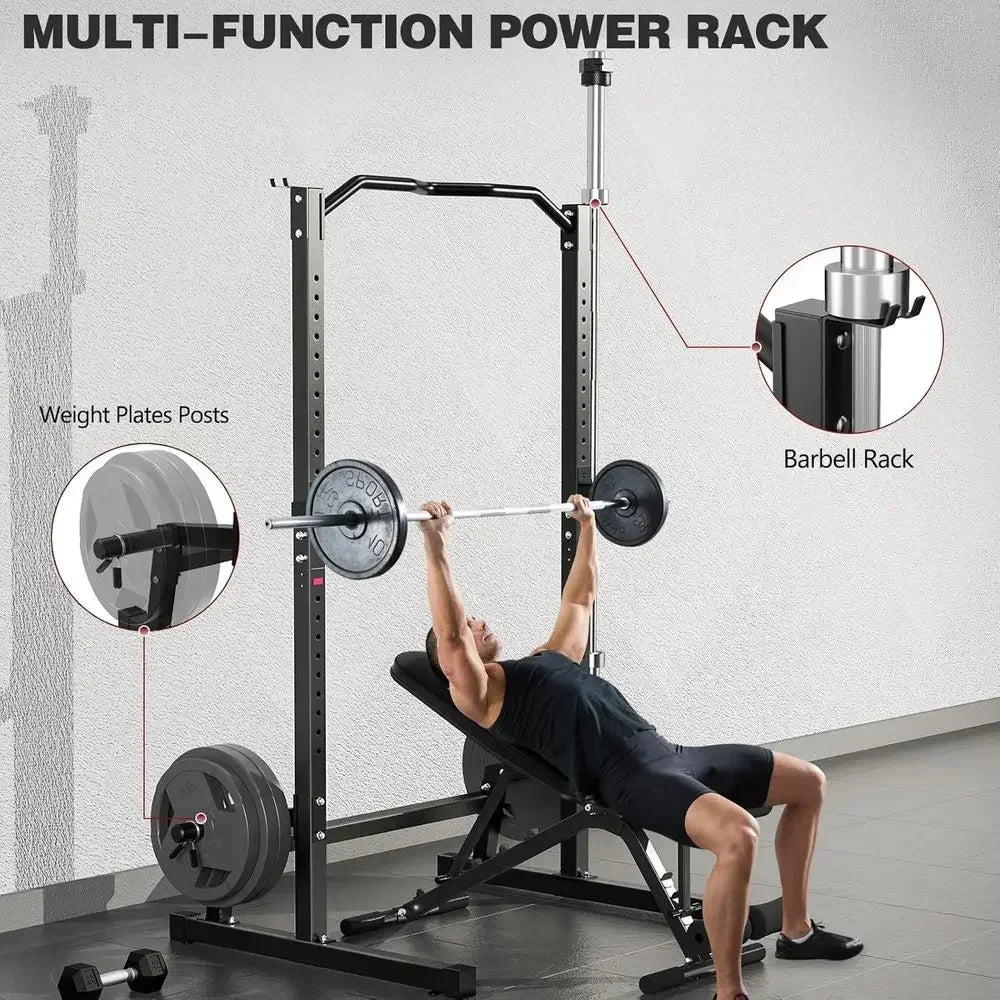 Adjustable Squat Rack and Weight Bench for Strength Training