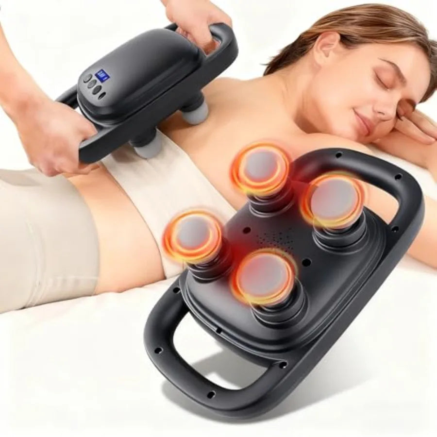 4 Head Massage GunUpdate 25W Powerful Motor for Deep Tissue Percussion Massager with 99 Intensity Levels for Neck Back Shoulder