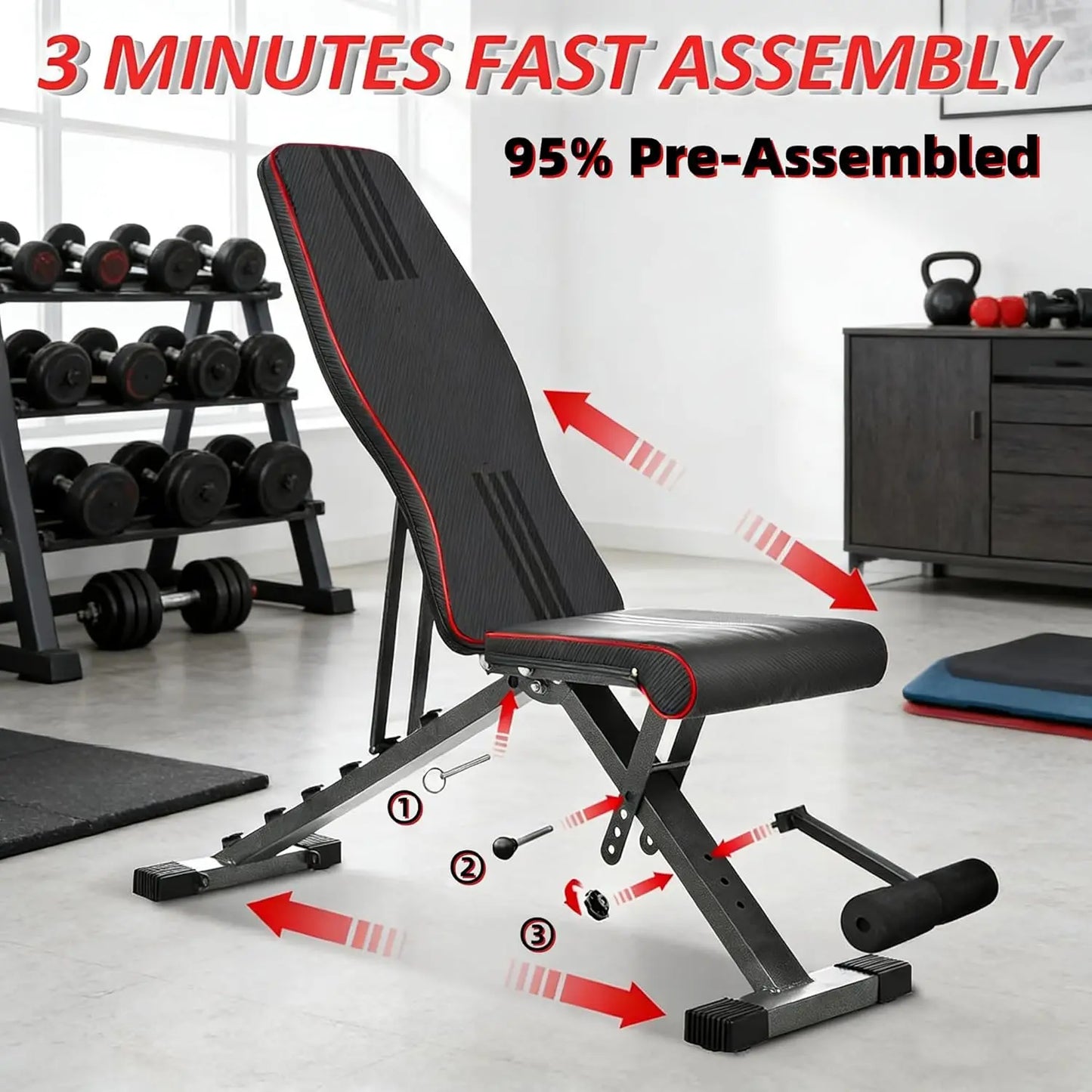 6-in-1 Adjustable Weight Bench Set for Home Gym - Leg Press, Preacher Curl, Squat Rack