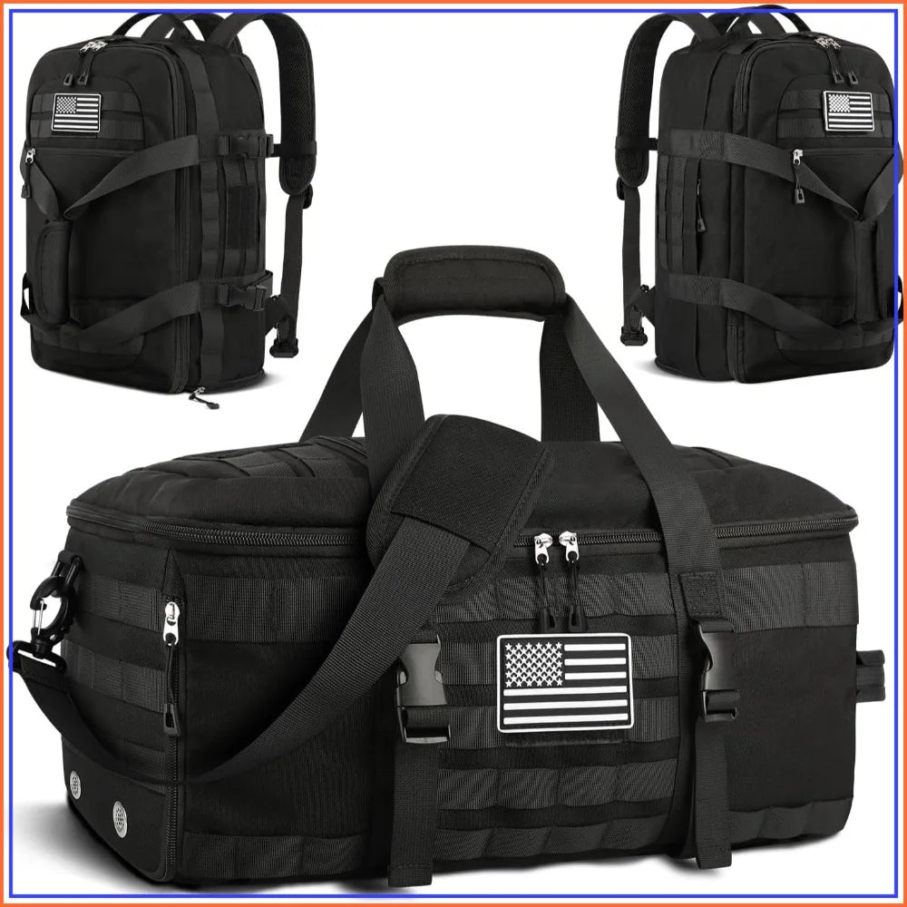 Carry On Luggage 22x14x9 Airline Approved, Tactical Duffle Bag with Shoe Compartment, 3-in-1 Travel Backpack, Weekender Overnight Bag, Black