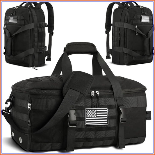 Carry On Luggage 22x14x9 Airline Approved, Tactical Duffle Bag with Shoe Compartment, 3-in-1 Travel Backpack, Weekender Overnight Bag, Black