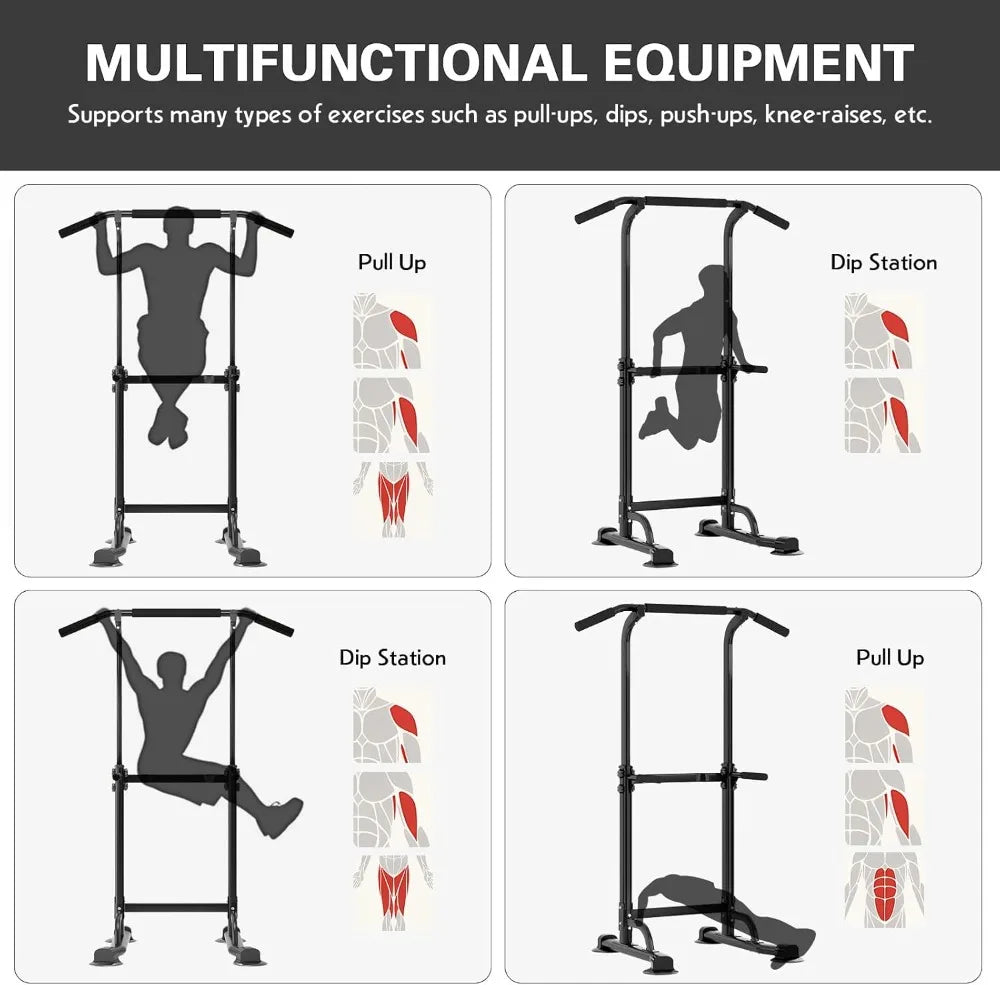 Free Standing Pull Up Bar & Dip Station, Height Adjustable Home Gym Strength Training Equipment