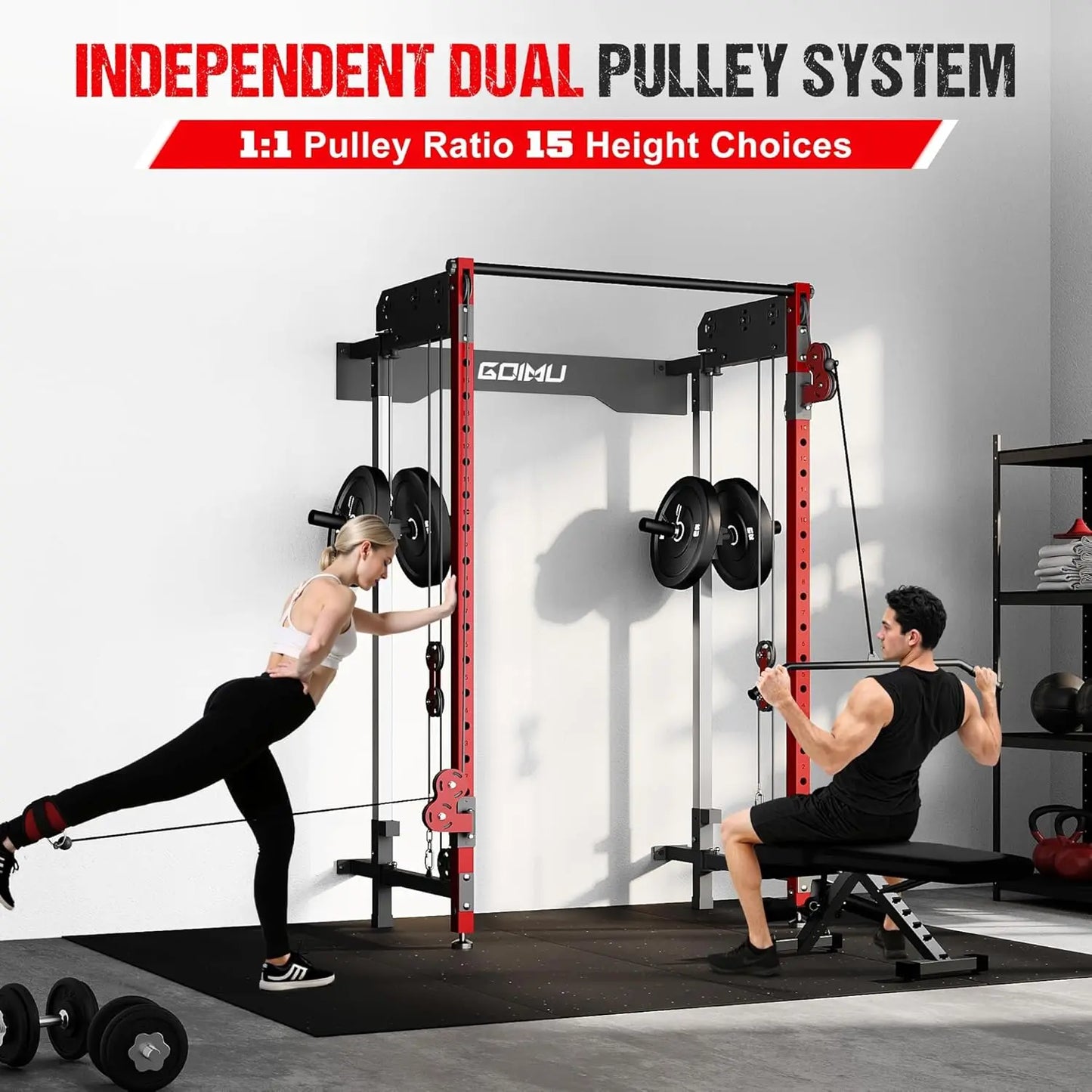 WM3-V4 Folding Squat Rack, Wall Mounted Power Rack with Dual Independent Pulley System, Functional Trainer with 5, Custom
